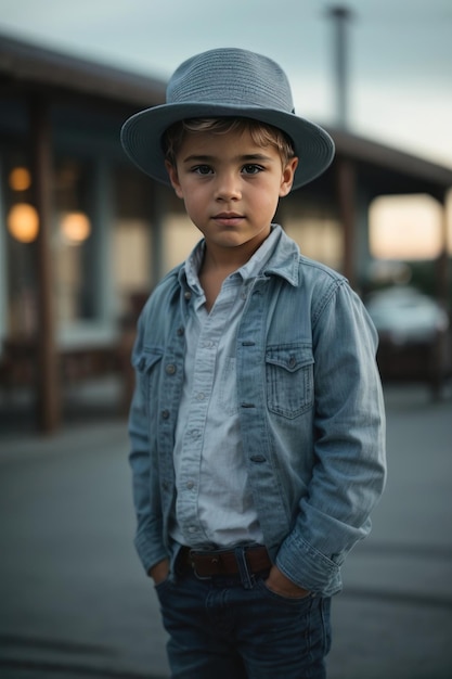 写真 ジーンズを着た帽子をかぶった男の子をaiで生成した