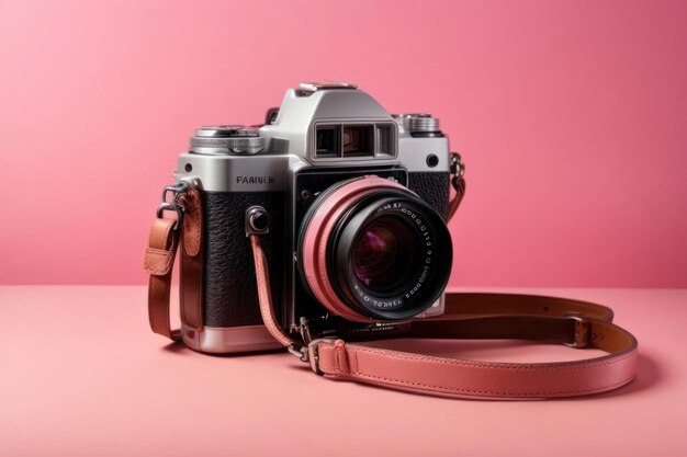 Photo ai generated camera on pink background stereotype photography style