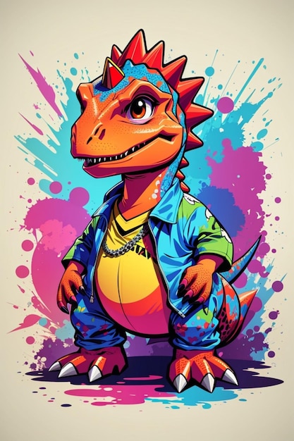 Ai generated cartoon dinosaur in color background image