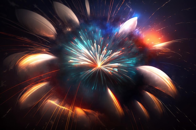 AI generated celebratory fireworks on background of american flag at usa independence day