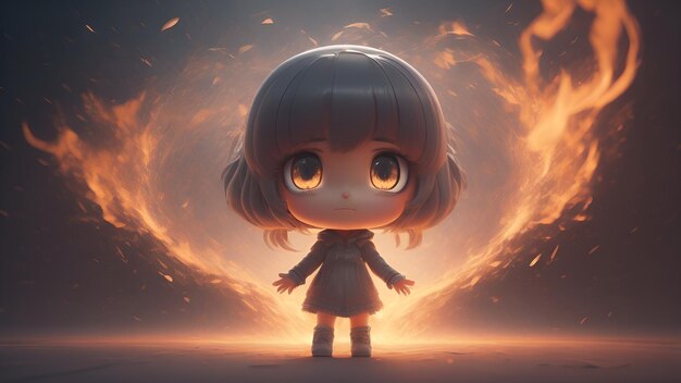 AI generated chibi anime girl coming out from a fire portal