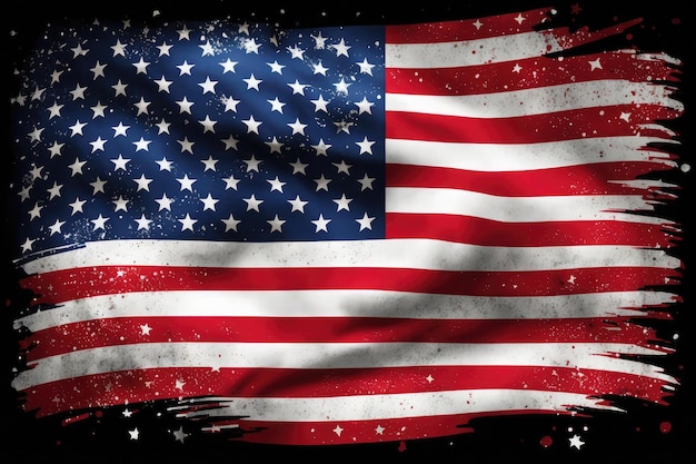 AI generated closeup of grunge vintage dark american flag blowing wind at USA independence day