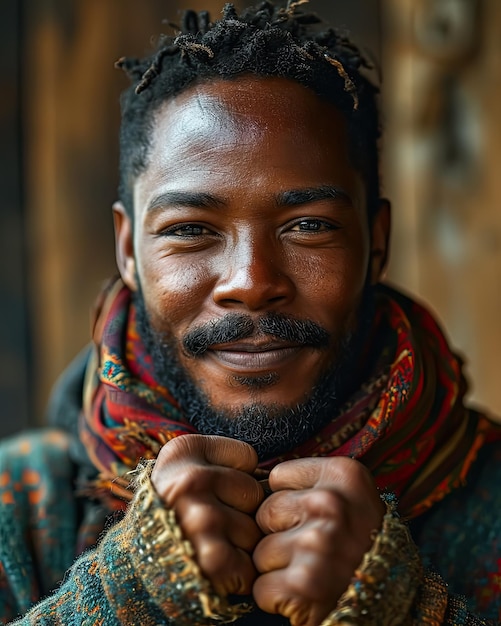 Photo ai generated a closeup portrait of a smiling africanamerican man with a beard