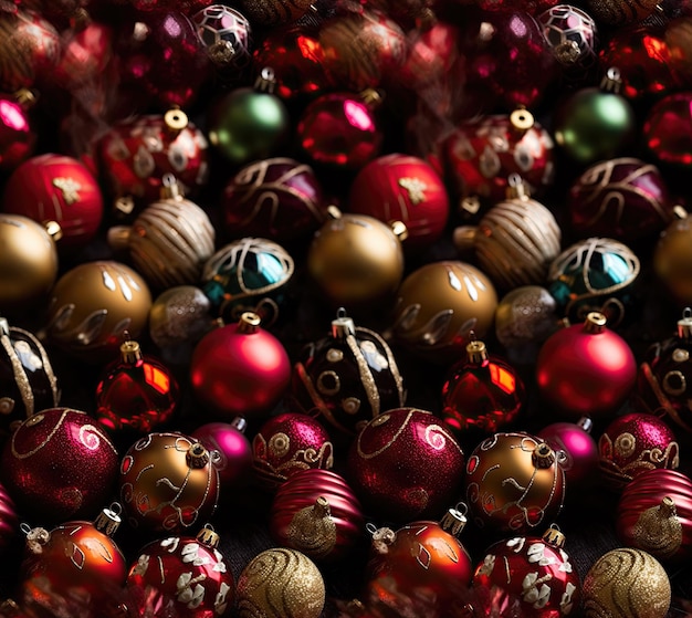 AI generated Colorful Christmas ornaments Christmas background with red and black baubles