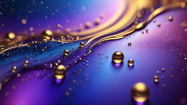 Photo ai generated colorful liquid shapes in gold and purpleblue hues