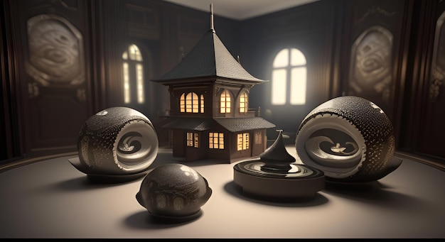 AI generated complete set of Yin Yang Style House interiors version 1 Decoration V18