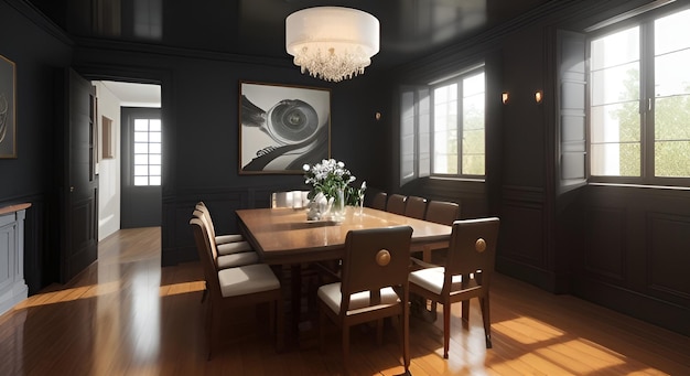 AI generated complete set of Yin Yang Style House interiors version 1 Dining Room V19