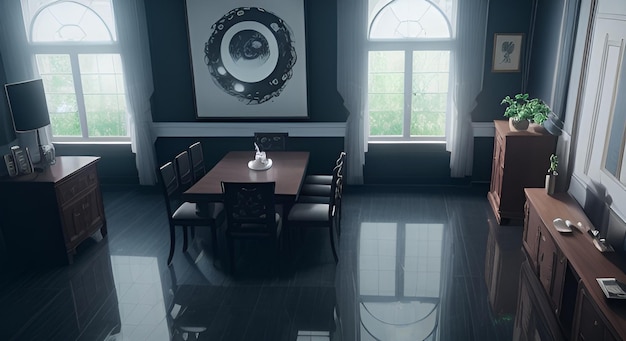 AI generated complete set of Yin Yang Style House interiors version 1 Dining Room V9