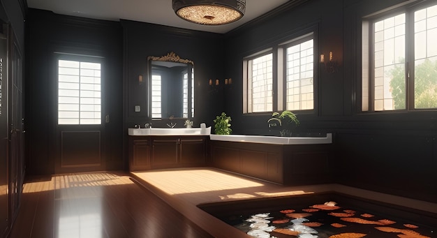 AI generated complete set of Yin Yang Style House interiors version 1 Jacuzzi V4