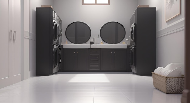 AI generated complete set of Yin Yang Style House interiors version 1 Laundry Room V3