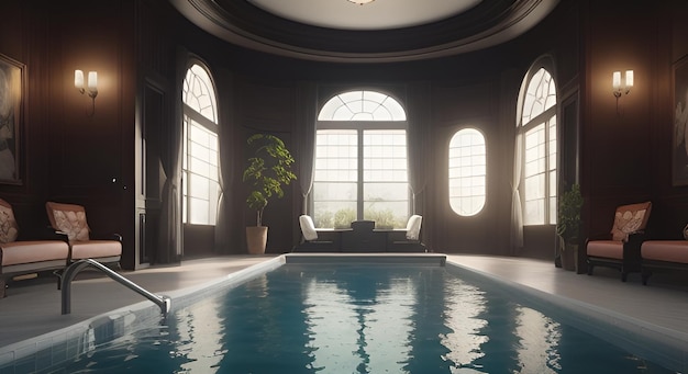 AI generated complete set of Yin Yang Style House interiors version 1 Swimming Pool V8