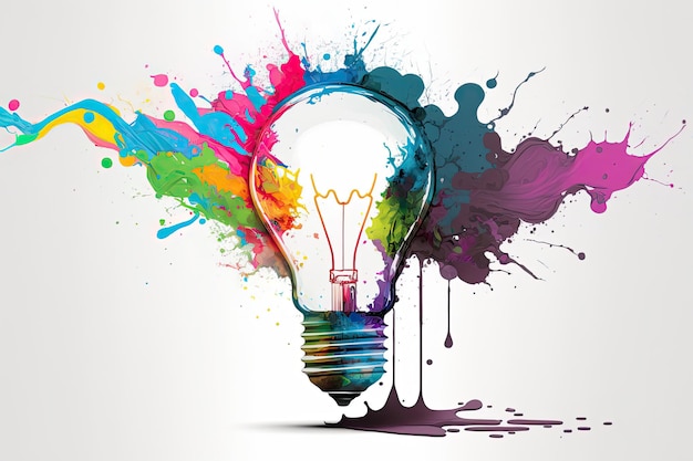 AI generated creativity concept of electric lamp with colorful grunge splashes