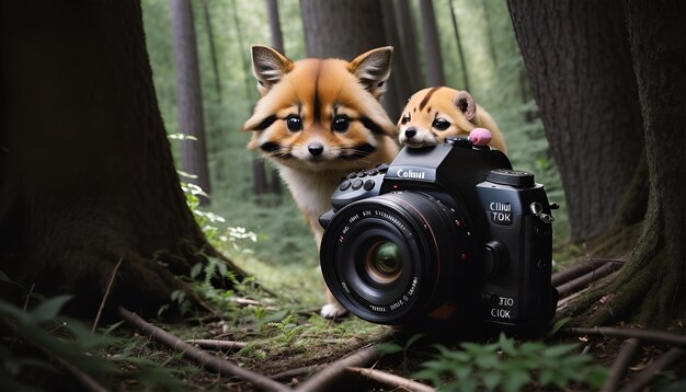 Photo ai generated cute chibi animals joining world photography day