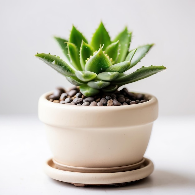 Photo ai generated cute mini aloe plant in a pot