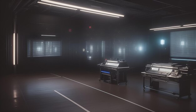 Photo ai generated cyberpunk data room interior