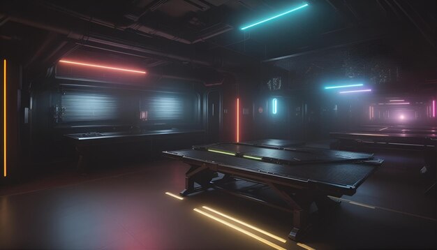 AI generated cyberpunk game room interior