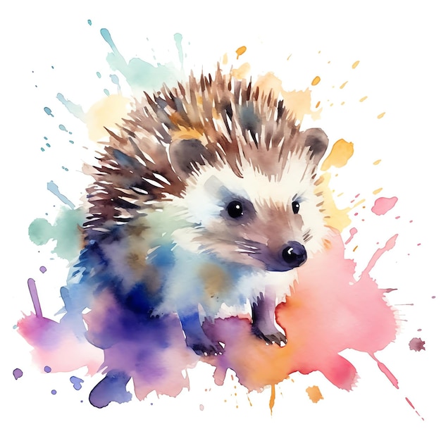 AI generated Delicate Watercolor Illustration of Cute Woodland Hedgehog on White Background