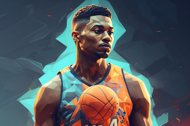 Photo ai generated double exposure of low poly basketball player