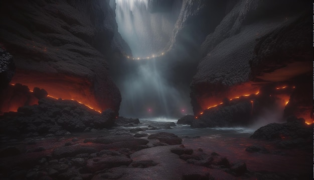 Photo ai generated fantasy lava themed cave interior design