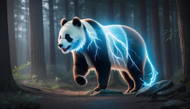 AI generated fantasy magical panda bear in the forest