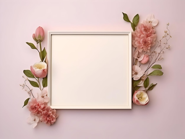 Photo ai generated floral frame with nice presentation of flowers blank flower frame background