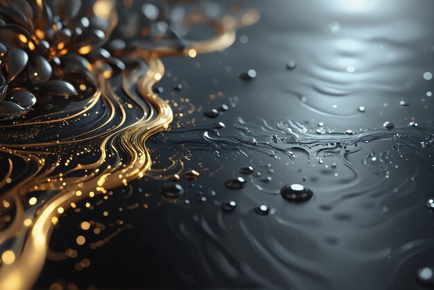 Photo ai generated fluid artwork in black gold and white for luxury decor