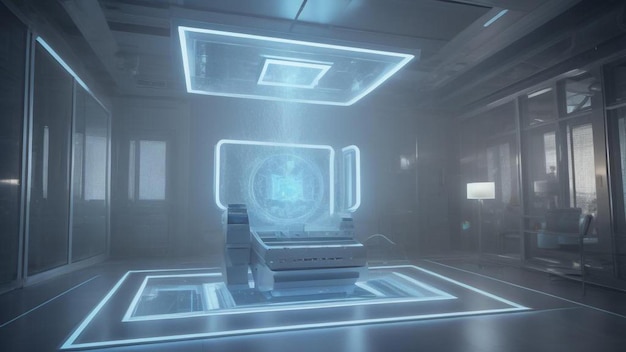 AI generated futuristic 3D medical datacenter with hologram technology