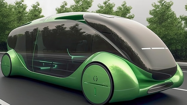 Foto l'intelligenza artificiale ha generato un futuristico minibus elettrico che guida su un'autostrada una rivoluzione ecologica