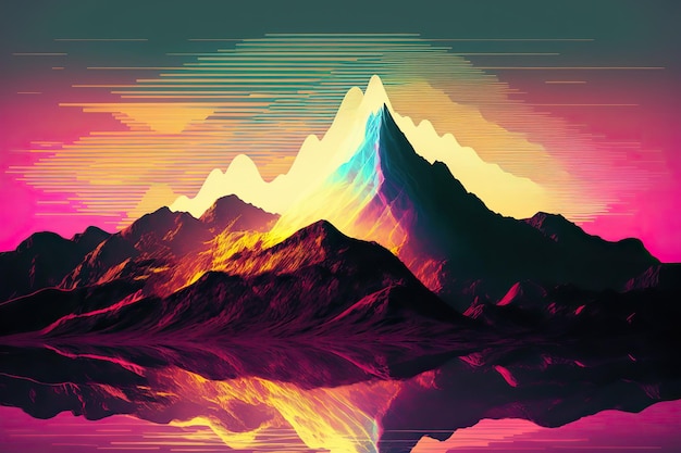 AI Generated Generative AI Syntwave Mountains Future Adventure Exploration Can be used for decoration Illustration in cyberpunk style