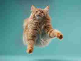 Photo ai generated ginger cat in a dynamic pose on a teal background