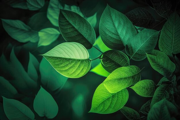 AI generated green natural tree leaves on spring fresh background