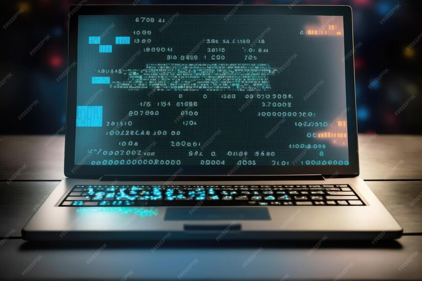 Premium Photo | Ai generated hacker laptop with binary computer code ...
