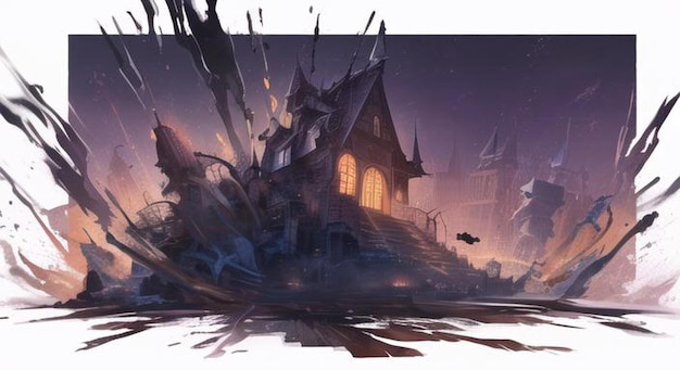 AI generated halloween themed element pumpkin night city illustration splash art background