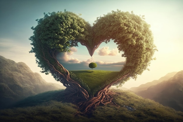 Ai generated of a heart shaped door to to paradise generative ai tree love wallpaper