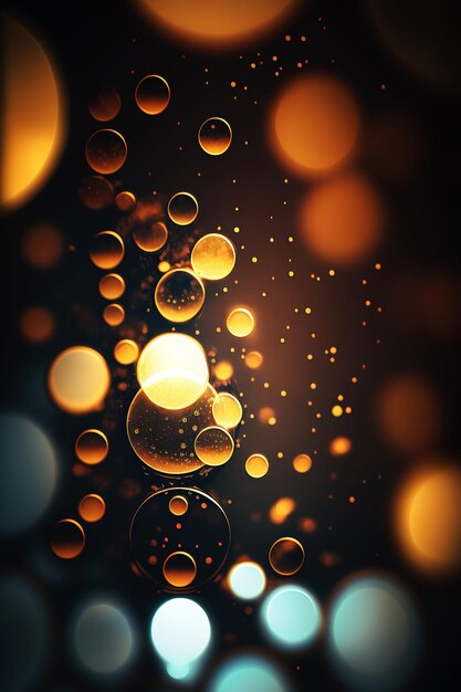 Ai generated illustration abstract golden sparkling illunimated bubbles