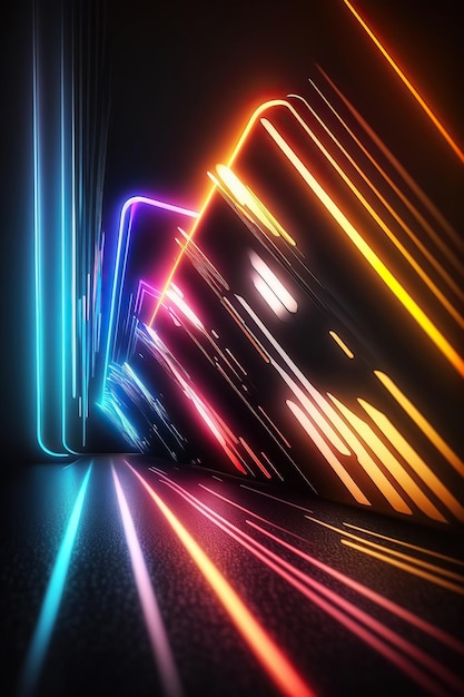 AI сгенерировал иллюстрацию абстрактного фона неоновых огней с лазерными лучами и светящимися линиями