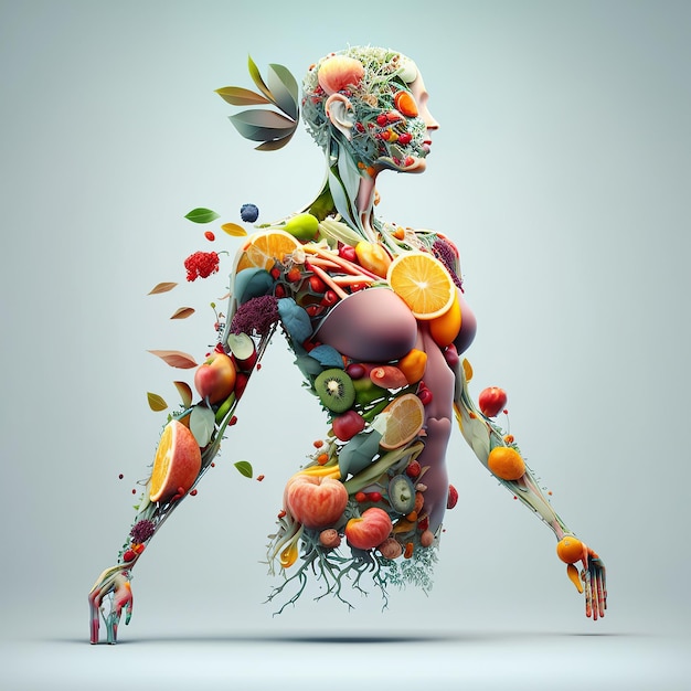 Photo ai generated illustration abstract women with vegetables and fruit vegan lifestyle healthy food