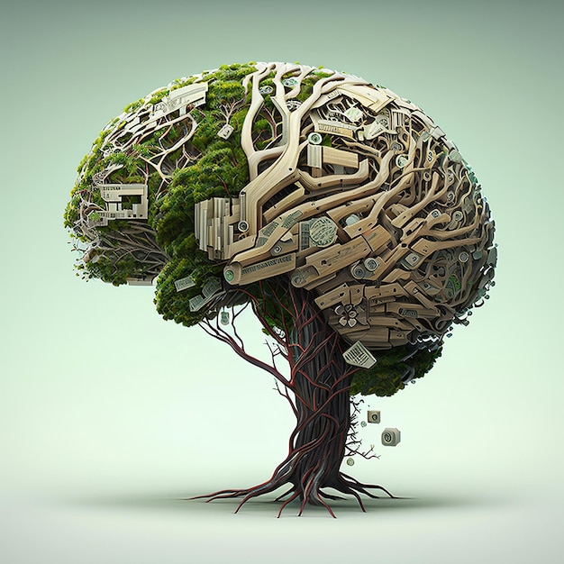 Ai generated illustration of ai brain rooted in trees