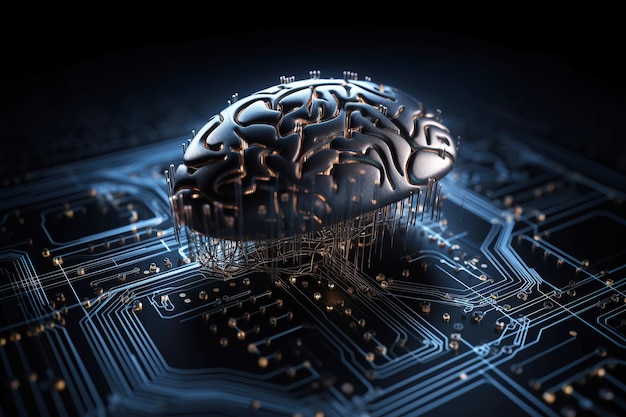 Ai generated an illustration of ai Electronic chip in form of a human brain in cyberspace