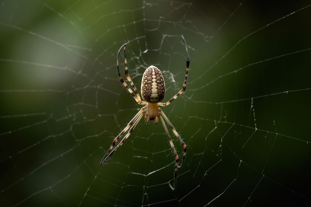 AI-generated illustration of an arachnid perched delicately on a web of intricate silk fibers.