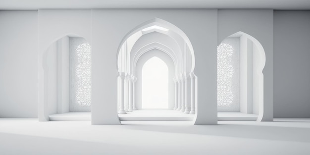 Ai generated an illustration of the architectural design of interior of Muslim Mosque