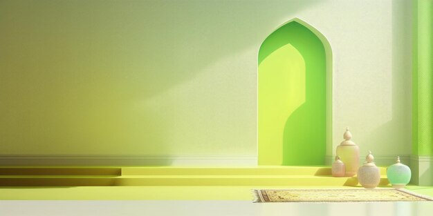 Ai generated an illustration of the architectural design of interior of Muslim Mosque