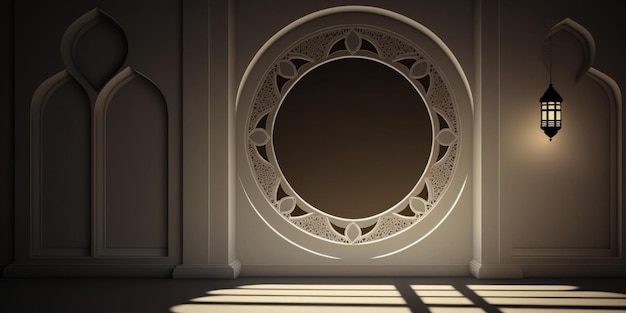 Ai는 무슬림 모스크 내부의 건축 디자인 일러스트레이션을 생성했습니다.