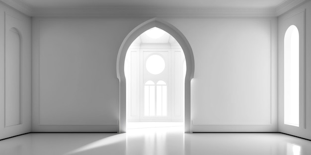 Ai generated an illustration of the architectural design of interior of Muslim Mosque