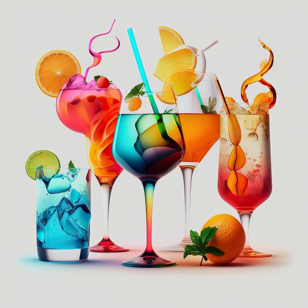 Photo ai generated illustration assorted cocktails on white background