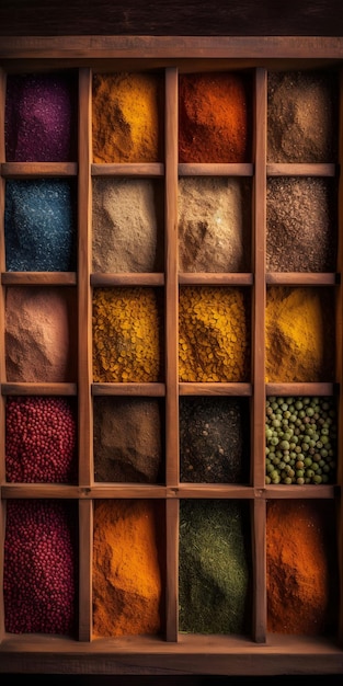 An ai generated illustration of an assortment of colorful spices