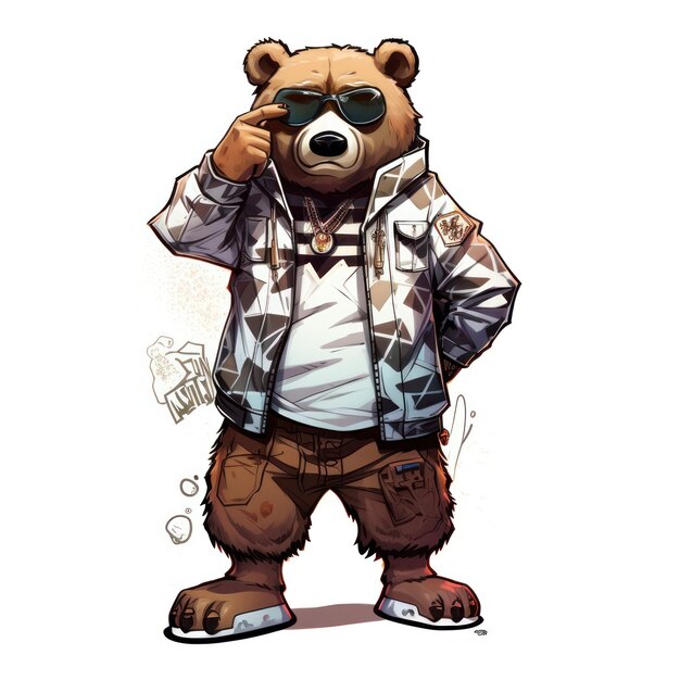 AI generated illustration of a bear wearing a pair of sunglasses and a stylish jacket