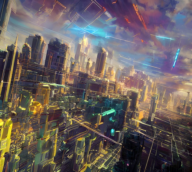 Photo an ai generated illustration of a beautiful glowing alternate universe dystopian design