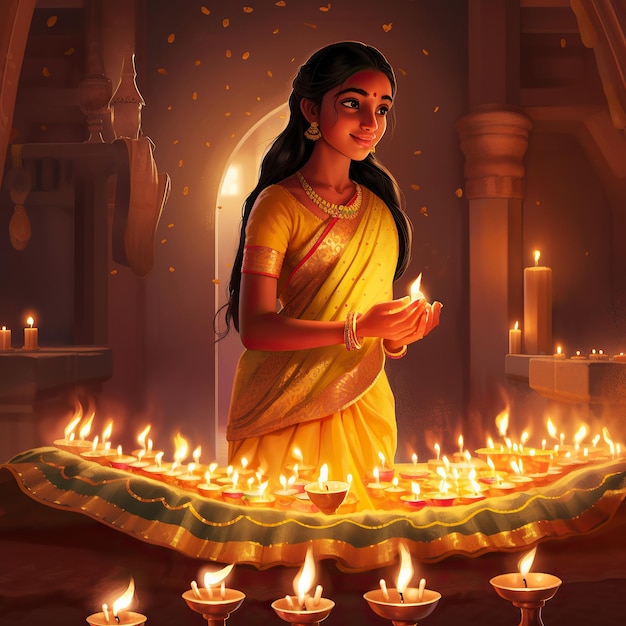 Ai generated illustration of beautiful indian women in saree enjoy diwali festival