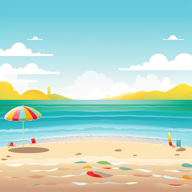 Ai generated illustration of beautiful tropical island sea beach landscape colorful umbrella